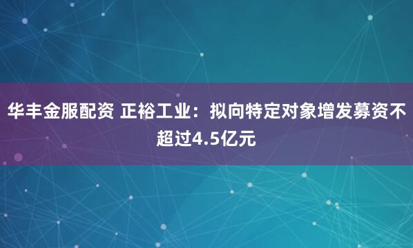 华丰金服配资 正裕工业：拟向特定对象增发募资不超过4.5亿元